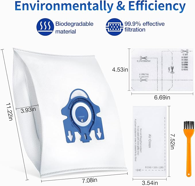 20 Pack 3D Dust Bags, Compatible with Miele GN Vacuum Bags, Replacement for Miele Classic C1 Complete C1, C2, C3, S400i S600 S2 S5 S8 Series, with 4 MP Filters, 4 AC Filters