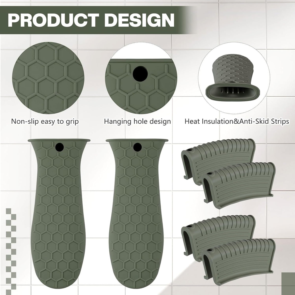 Patelai 8 Pcs Silicone Pot Holders Cast Iron Handle Cover Heat Resistant Pot Handle Covers Potholder Non Slip Reusable Pan Sleeve for Frying Pan Kitchen Supplies(Dark Color)