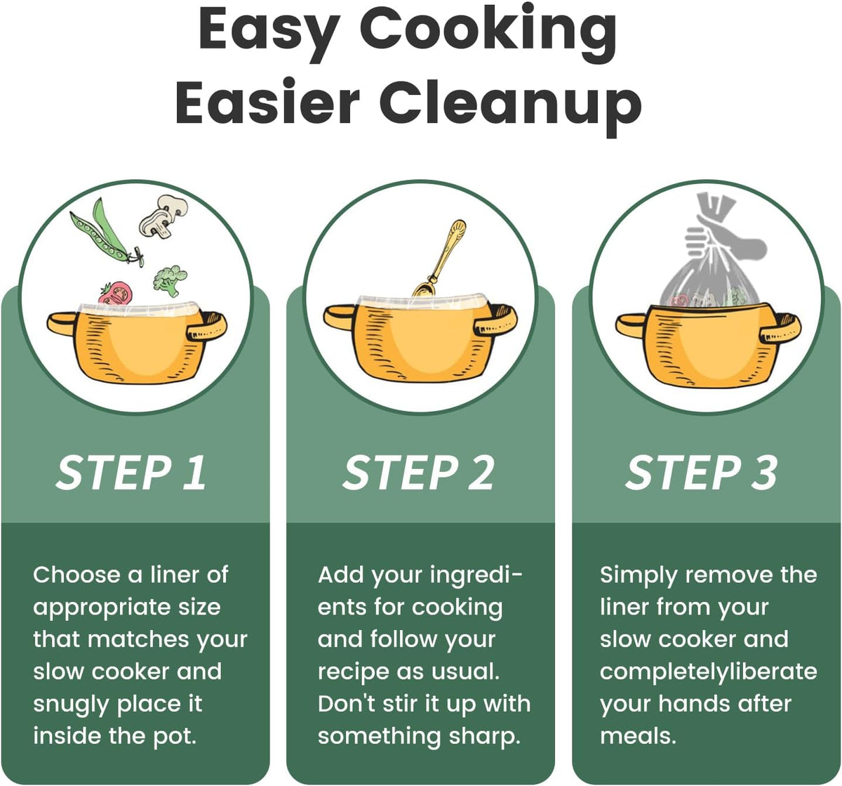 KOOC Slow Cooker Liners 11"x17" 30 count Middle Size Disposable Pot Liners Cooking Bags Fit 3 qt to 4 qt Pot BPA Free Fresh Locking Seal Design