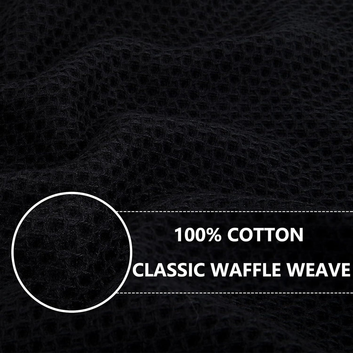 Homaxy 100% Cotton Oversized Waffle Weave Kitchen Dish Towels, Ultra Soft Absorbent Quick Drying Cleaning Towel, 20 x 28 Inches, 6-Pack, Black