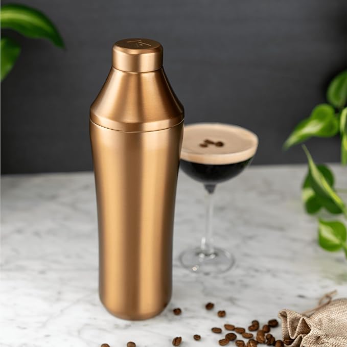Elevated Craft Hybrid Cocktail Shaker - Premium Vacuum Insulated Stainless Steel Copper Cocktail Shaker - Innovative Measuring System - Martini Shaker for the Home Bartender - 28oz Total Volume