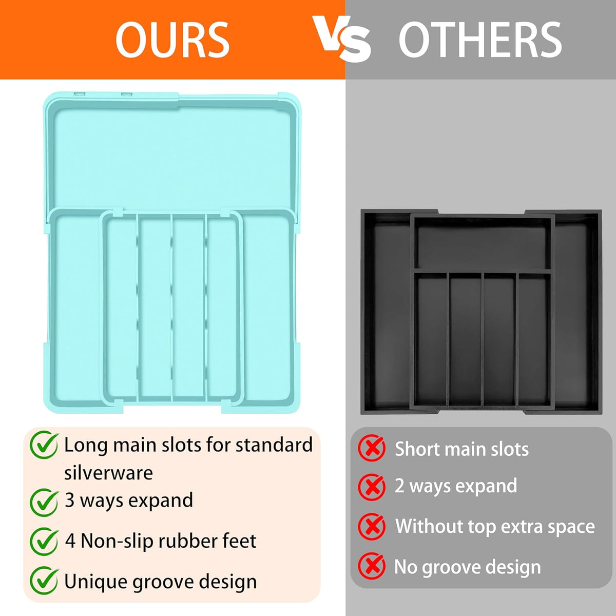 Silverware Organizer Expandable Silverware Drawer Organizer Adjustable Drawer Organizer, Flatware Cutlery Tray for Spoons Forks Knives Kitchen Organizers Storage,Turquoise
