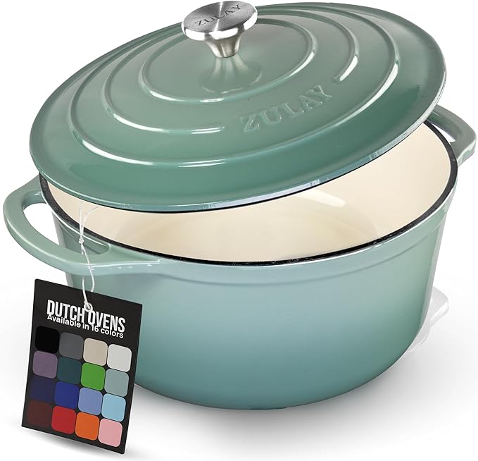 Zulay Kitchen 6 Quart Enameled Cast Iron Dutch Oven Pot with Lid – Premium Durability & Oven Safe up to 500°F – Heavy Duty Cookware Perfect for Bread Baking, Stews, Braising & Roasting - Aventurine