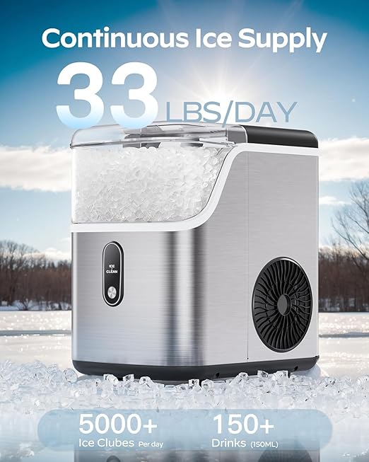 Silonn Nugget Ice Maker Countertop, Chewable Pellet Ice Machine with 33lbs Daily Produce, Pebble Ice Maker for Home Kitchen Office