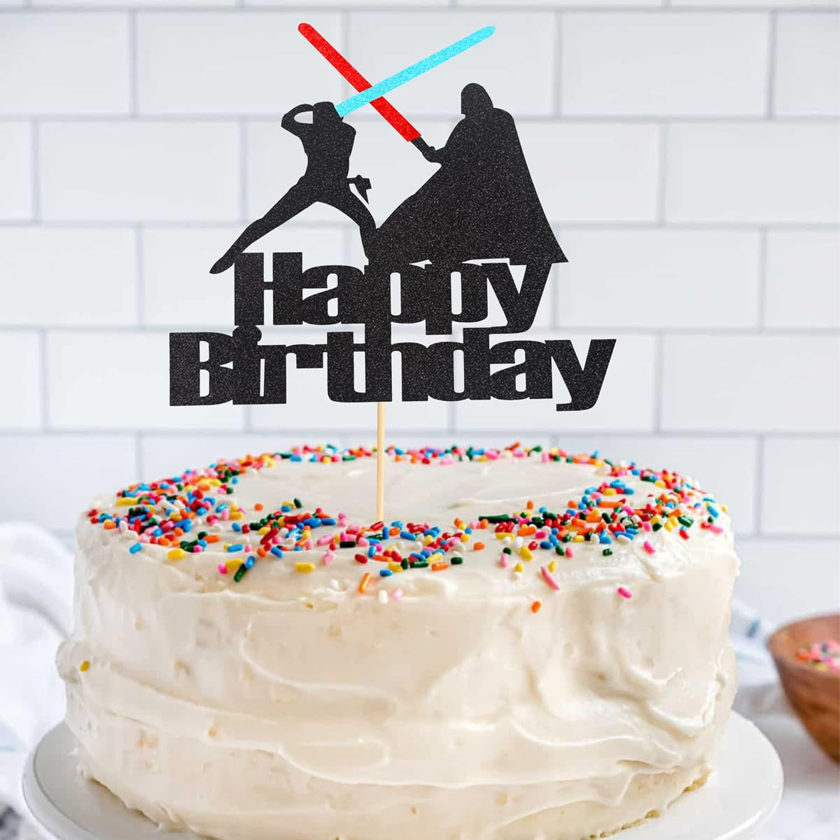 Arthsdite 1Pc Darth Vader Happy Birthday Cake Topper Alien War Cake Pick - Children's Birthday Baby Shower Party Supplies Decorations For Boys