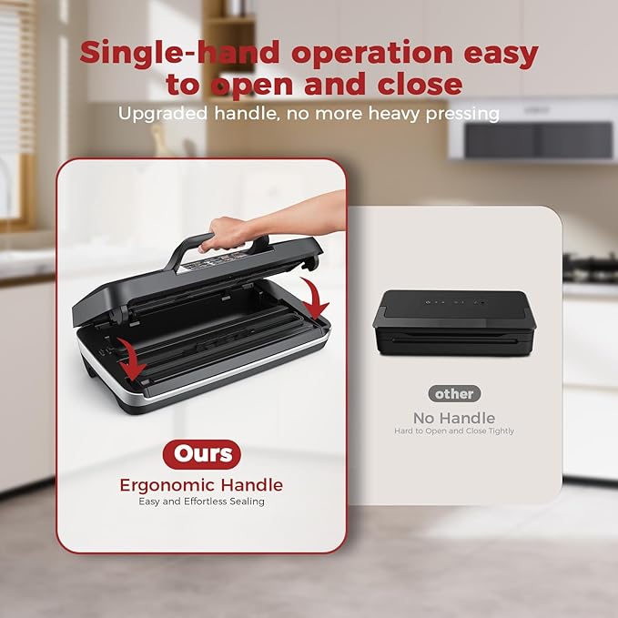 95kpa Vacuum Sealer Machine,Commercial Full Automatic Food Sealer,Powerful Sealing System with Double Heat Seal,Built-in Cutter&Bags Storage,1 Bag Rolls and 10 pcs Pre-cut Bags