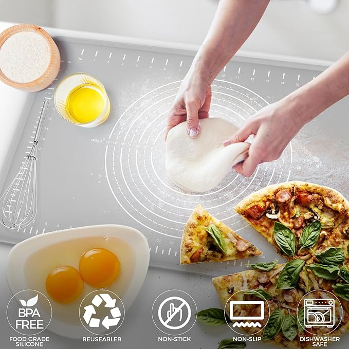 Silicone Baking Mat 32" x 24", Extra Thick Dough Rolling Mat with Measurements and Edge Heightening, Non-stick Food Grade Silicone Pastry Mat for for Pastry, Bread, Cookies, Pizza, Fondant, Pasta