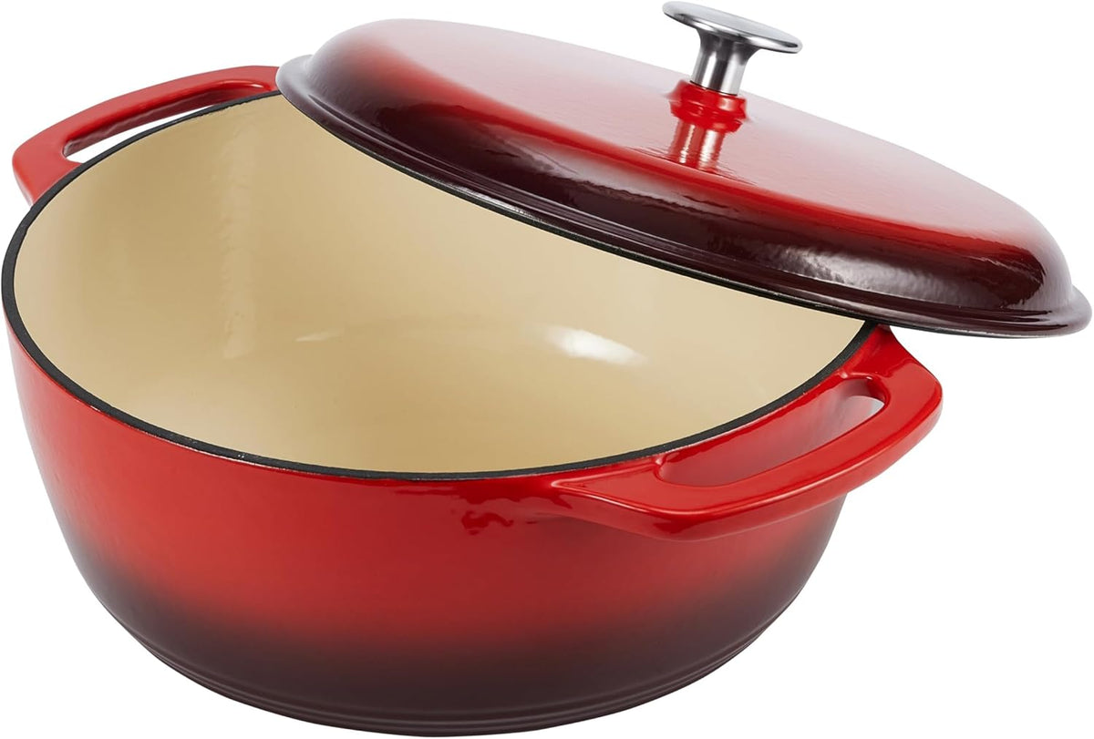 Amazon Basics Cast Iron Dutch Oven Pot with Lid, Enameled, Round, Dual Handles, Heavy-Duty, Small, 4.3-Quart, Red
