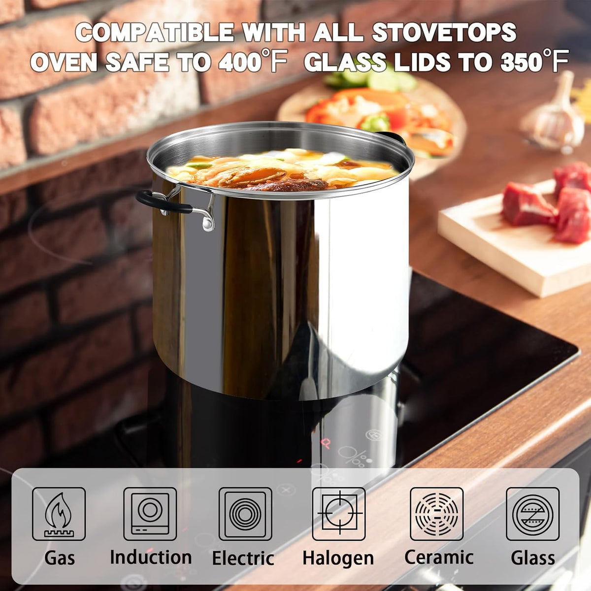 Cook N Home Stockpot Sauce Pot Induction Pot With Lid Professional Stainless Steel 12 Quart, Dishwasher Safe With Stay-Cool Handles, Silver