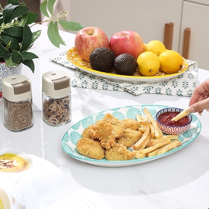 Selamica Serving Platters Ceramic, 12 Inch Serving Dishes for Party Entertaining, Oval Serving Plates for Sandwich, Appetizer, Fruit, Microwave Dishwasher Safe, Set of 4, Assorted Colors