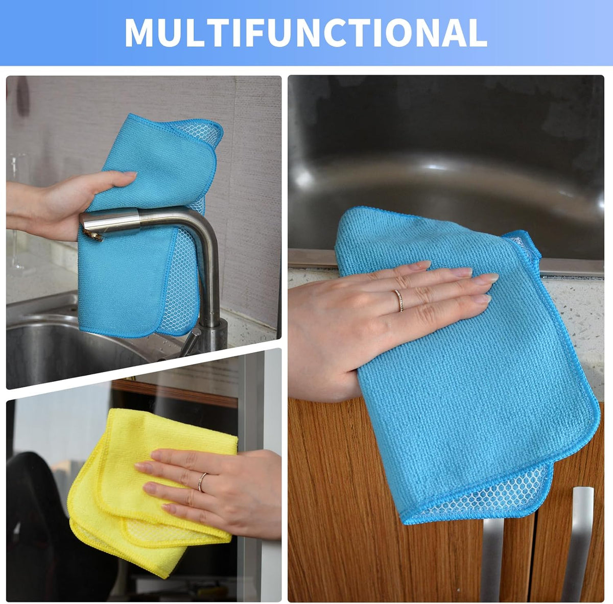 KinHwa Kitchen Washcloths for Dishes Absorbent Microfiber Dish Cloths Quick Dry Dish Rags with Poly Scour Scrub Side Ideal for Kitchen Cleaning (Mixing Colors #1, 9inchx9inch 9 Pack)