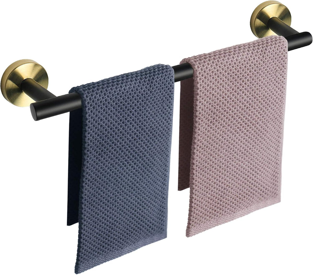 NearMoon Bath Towel Bar, Bath Accessories Thicken Stainless Steel Shower Towel Rack for Bathroom, Towel Holder Wall Mounted (1 Pack, Matte Black & Gold, 24 Inch)