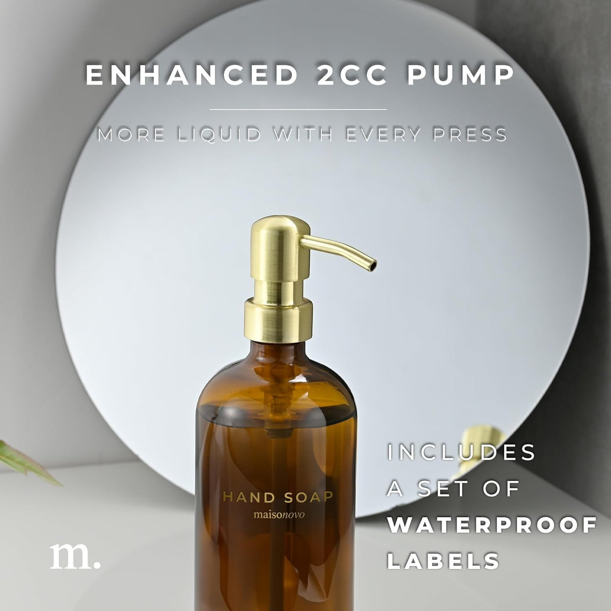 MaisoNovo Soap Dispenser 3-Piece Set | 16.9oz Amber Bottles with Gold Stainless Steel Pumps