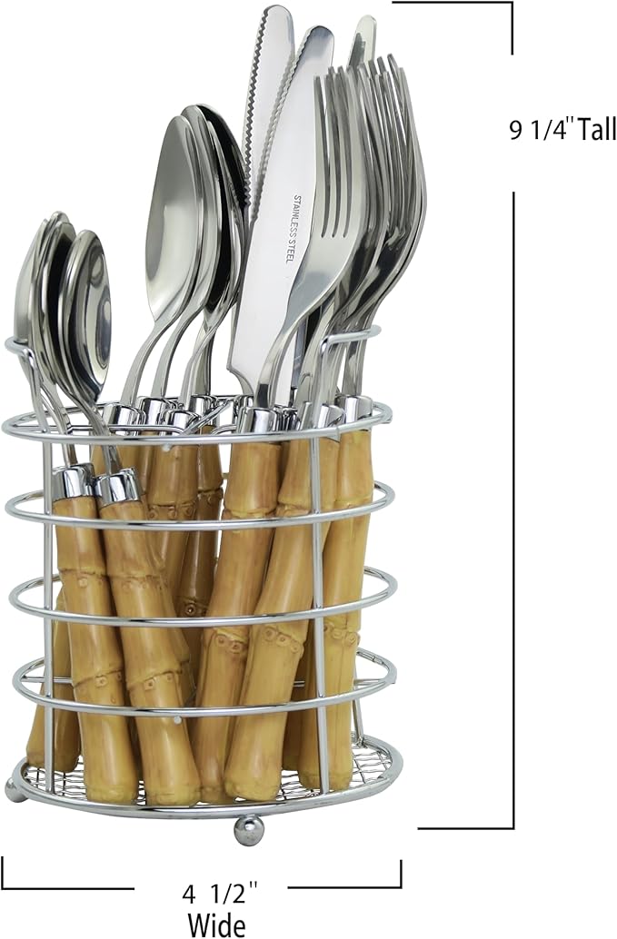 The Original Brink House Beyond Bamboo Stainless Steel Cutlery Set with Naturalistic Bamboo Handles / 16 pieces with Metal Stand, Lifestyle utensils set for home, first apartment, dorm, outdoor events