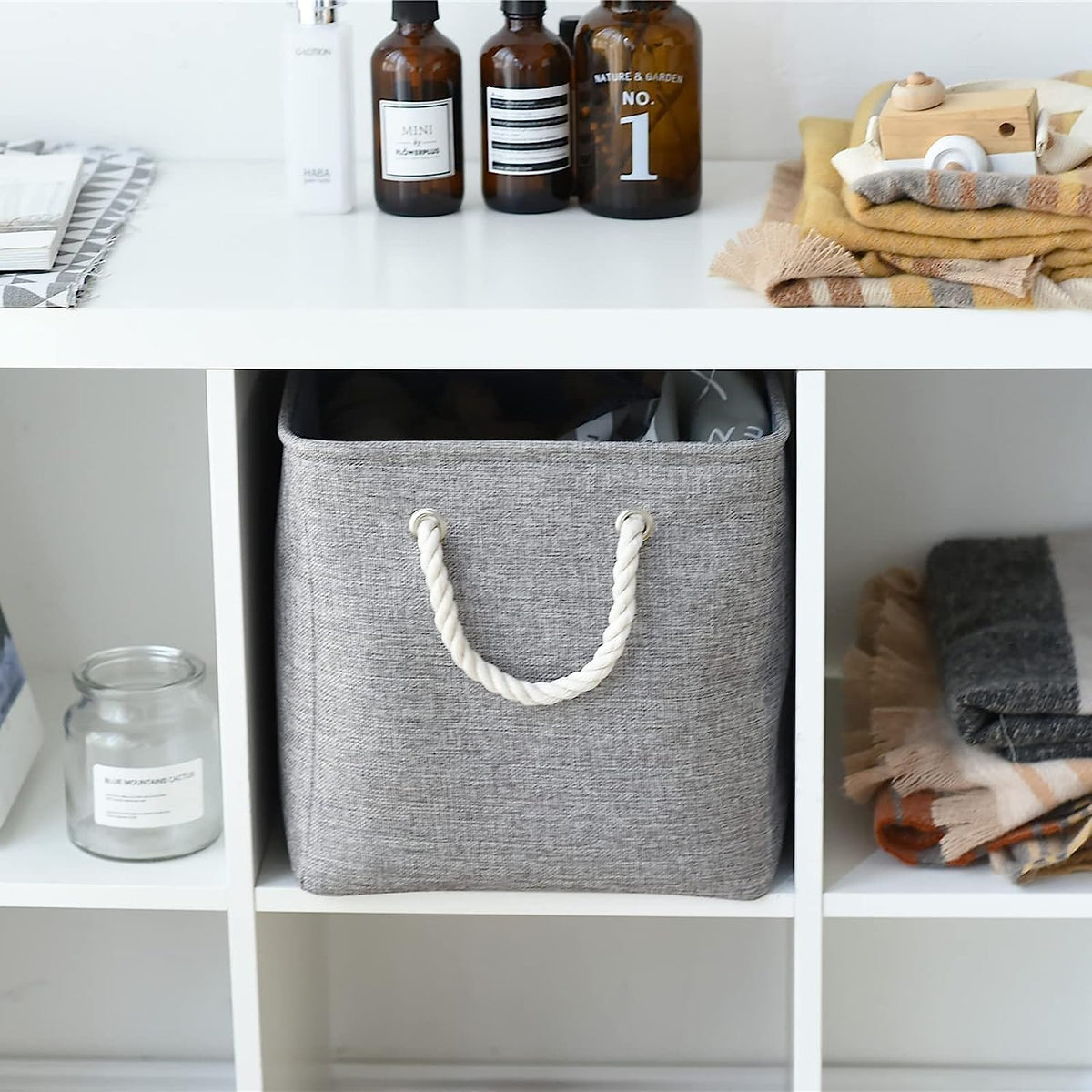 TheWarmHome Storage Basket for Organizing - 16x12x12 inch 3 Pack Fabric Storage Cubes, Cube Storage Bin for Shelves Closet Organizer Cloth Gift Toy (Grey)