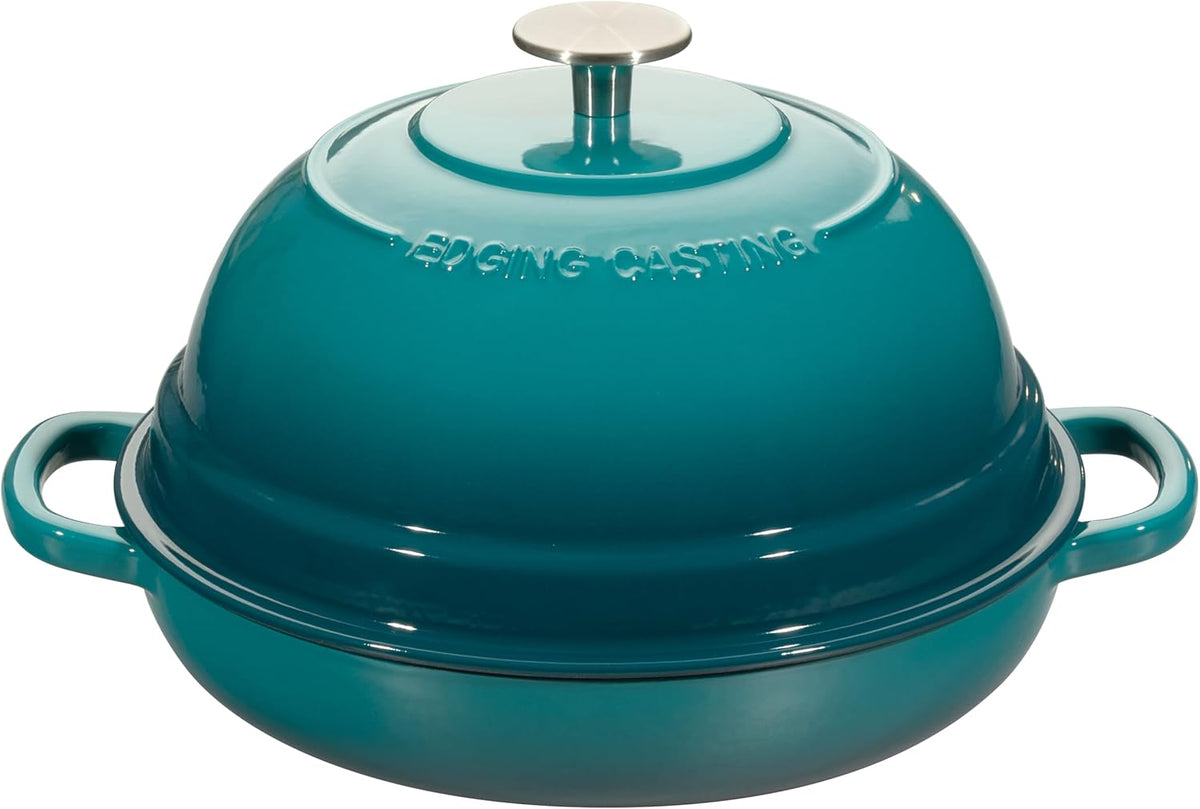 Enameled Cast Iron Dutch Oven Pot with Lid, Round Bread Oven for Homemade Sourdough Bread Baking, 6 Quart, Darkcyan