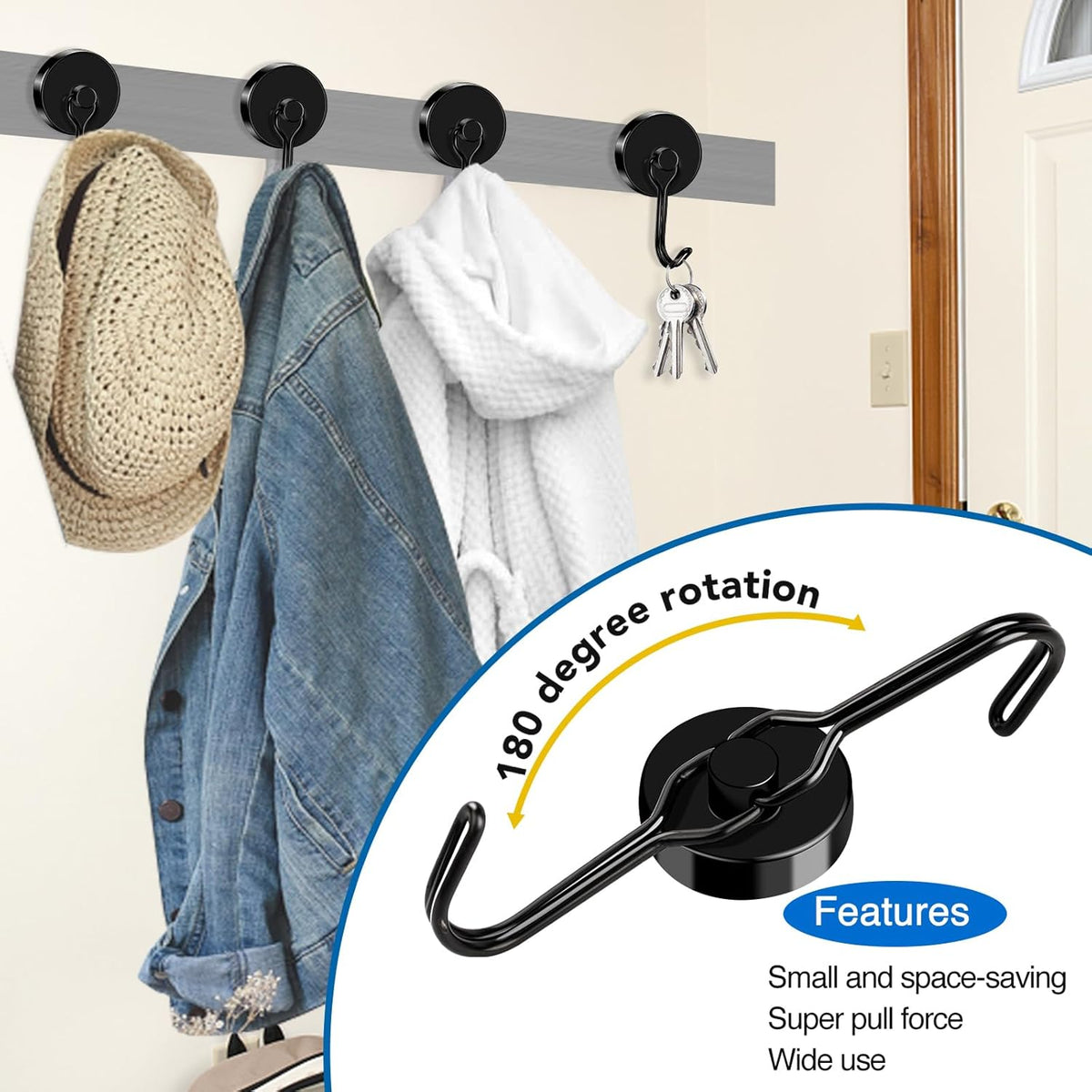 LOVIMAG Hooks, 110lbs+ Magnetic Magnet Hook 2025 Cruise Cabin Ship Essentials Heavy Duty Strong Refrigerator Fridge Hanging for Classroom Beach Vacation Kitchen Grills Home Mug Hanger (6 Pack), Black