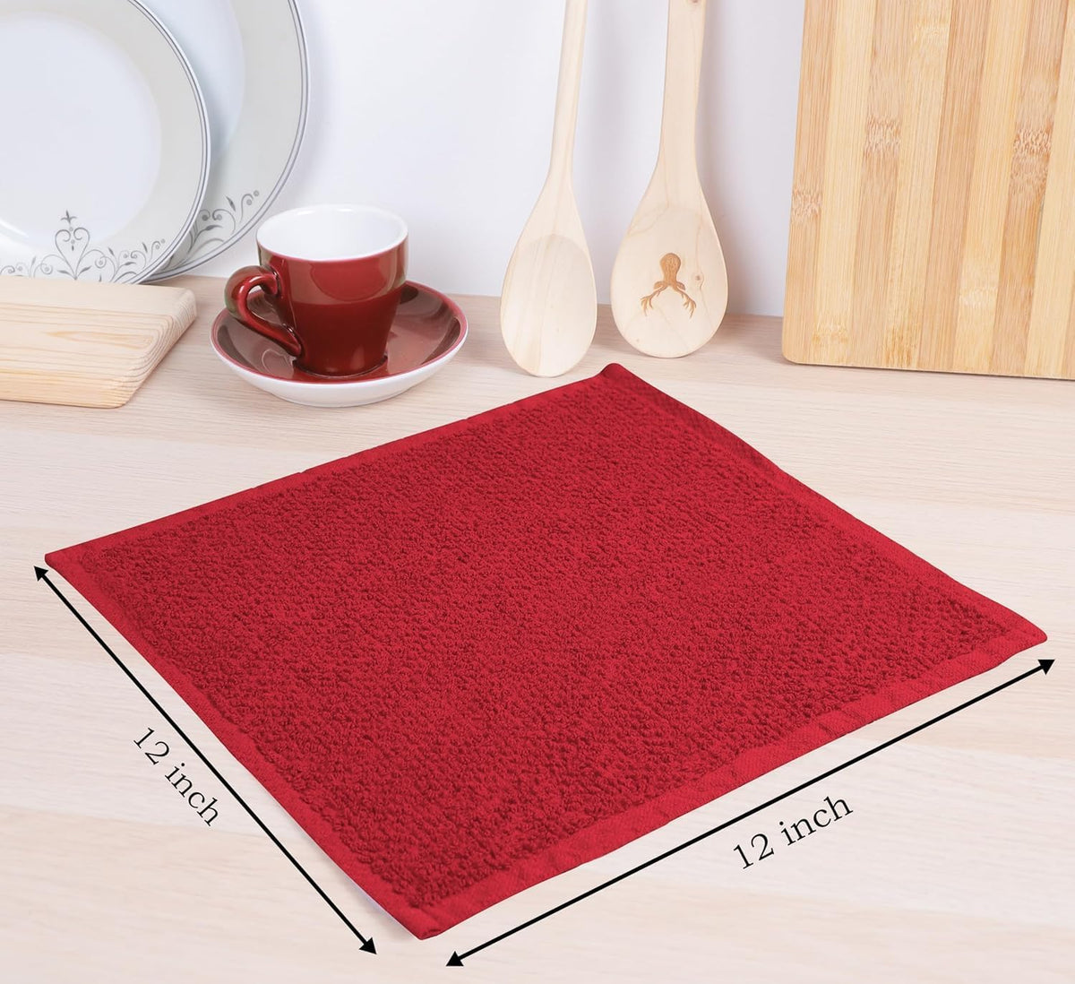 AMOUR INFINI Cotton Kitchen Dish Cloths Set of 8 – Highly Absorbent, Super Soft Premium Terry Cleaning Cloth (12"x12" Inch) Premium Dishcloths for Washing Dishes (Red)