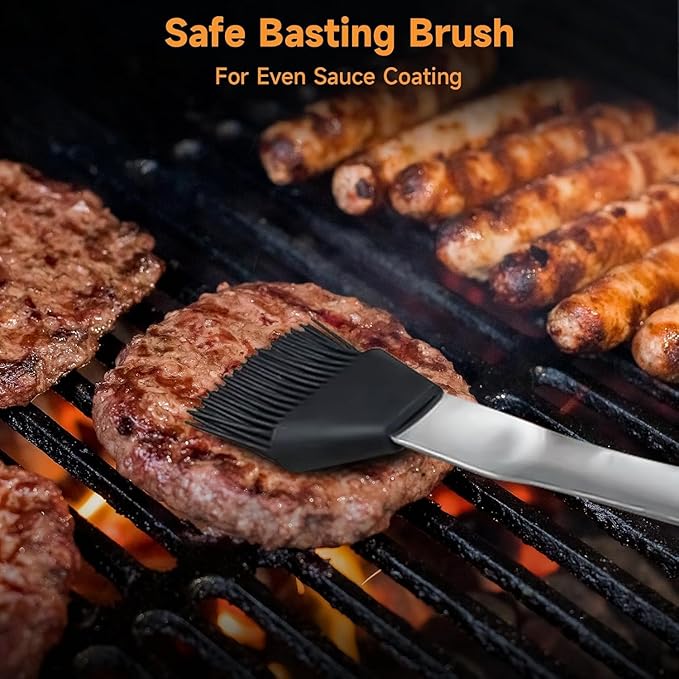SHINESTAR Heavy Duty Grill Tools Set, Stainless Steel Grilling Accessories with Spatula, Tongs, Fork and Basting Brush, 4PCS, Ideal Grilling Gifts for Man