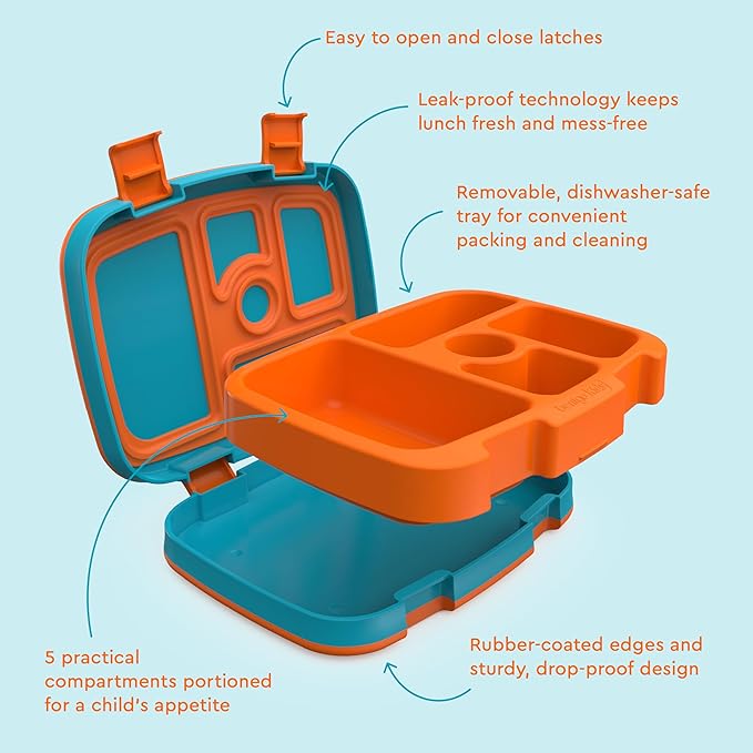Bentgo Kids Prints Leak-Proof, 5-Compartment Bento-Style Kids Lunch Box - Ideal Portion Sizes for Ages 3-7, Durable, Drop-Proof, Dishwasher Safe, & PFAS & BPA-Free Materials (Planes)