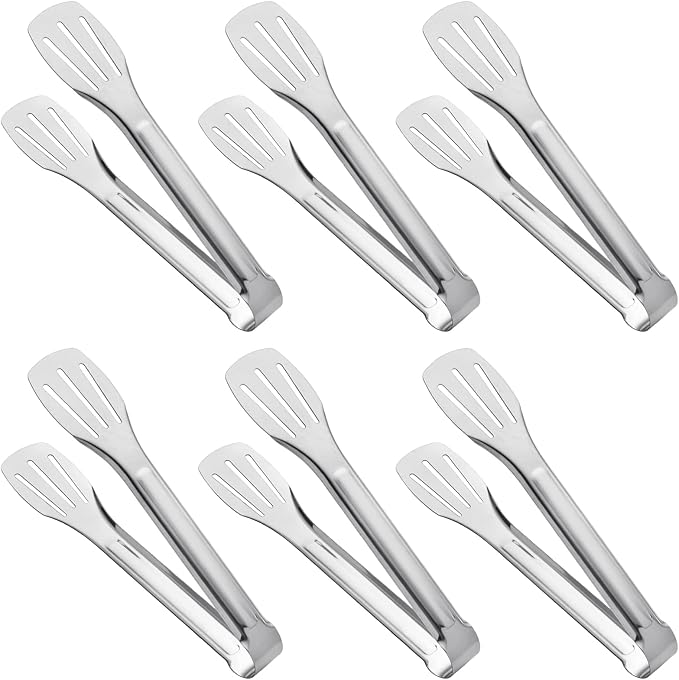 Serving Tong Kitchen Tongs,Buffet Tongs, Stainless Steel Food Tong Serving Tong,small tongs 6 Pack (7 Inch)