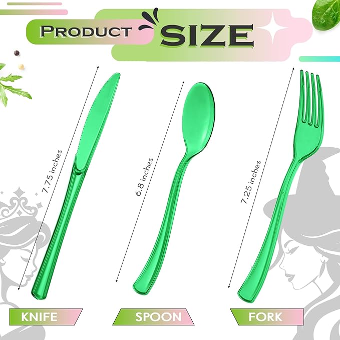 Minatee 150 Pieces Disposable Cutlery Set Plastic Silverware Heavy Duty Utensil Sets 50 Forks 50 Knives 50 Spoons for Home Office School Party Picnics Restaurant Outdoor Events (Pink,Green)