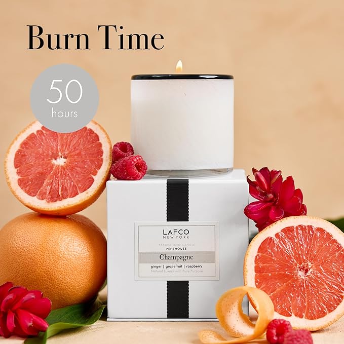 LAFCO New York Classic Candle, Champagne - 6.5 oz - 50-Hour Burn Time - Reusable, Hand Blown Glass Vessel - Made in The USA