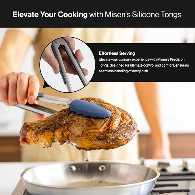 Misen Kitchen Tongs - Dishwasher Safe, Heavy Duty - Precision Silicone-Tipped Grilling Tool - Heat Resistant, Nonstick Safe - Perfect for Serving and Air Frying- 13 Inch | Blue