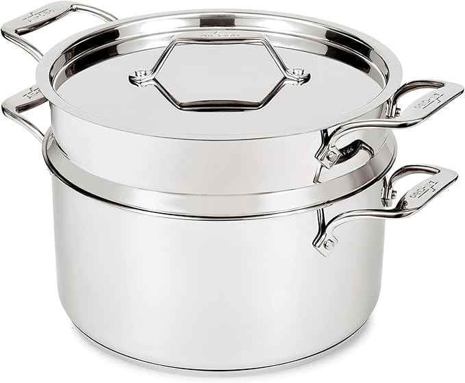 All-Clad Stockpot 8 qt Stainless Steel Multipot With Insert & Lid, Stainless Steel Pot, Induction, Oven Broiler Safe 600F Skillet, Professional Cookware, Silver