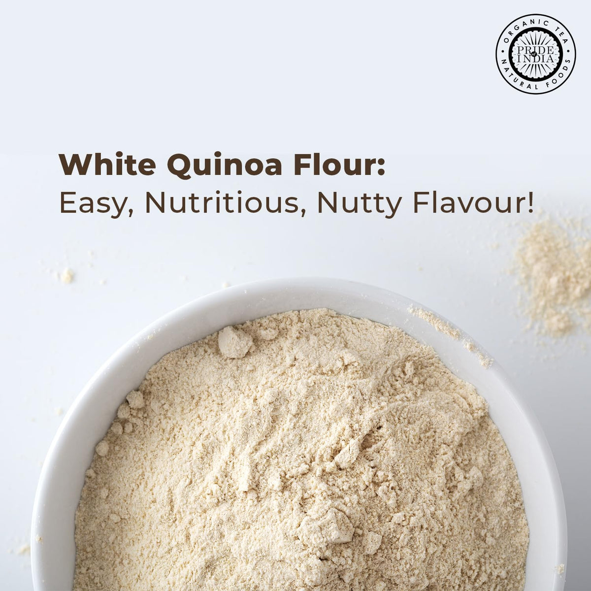 Pride of India- White Bolivian Quinoa Flour 1 lbs (454 gm) Nutty Earthy Taste Freshly Milled in Small Batches | Used for Baking Pizza Crust Thickening Agent Coating | Vegan, Gluten-Free