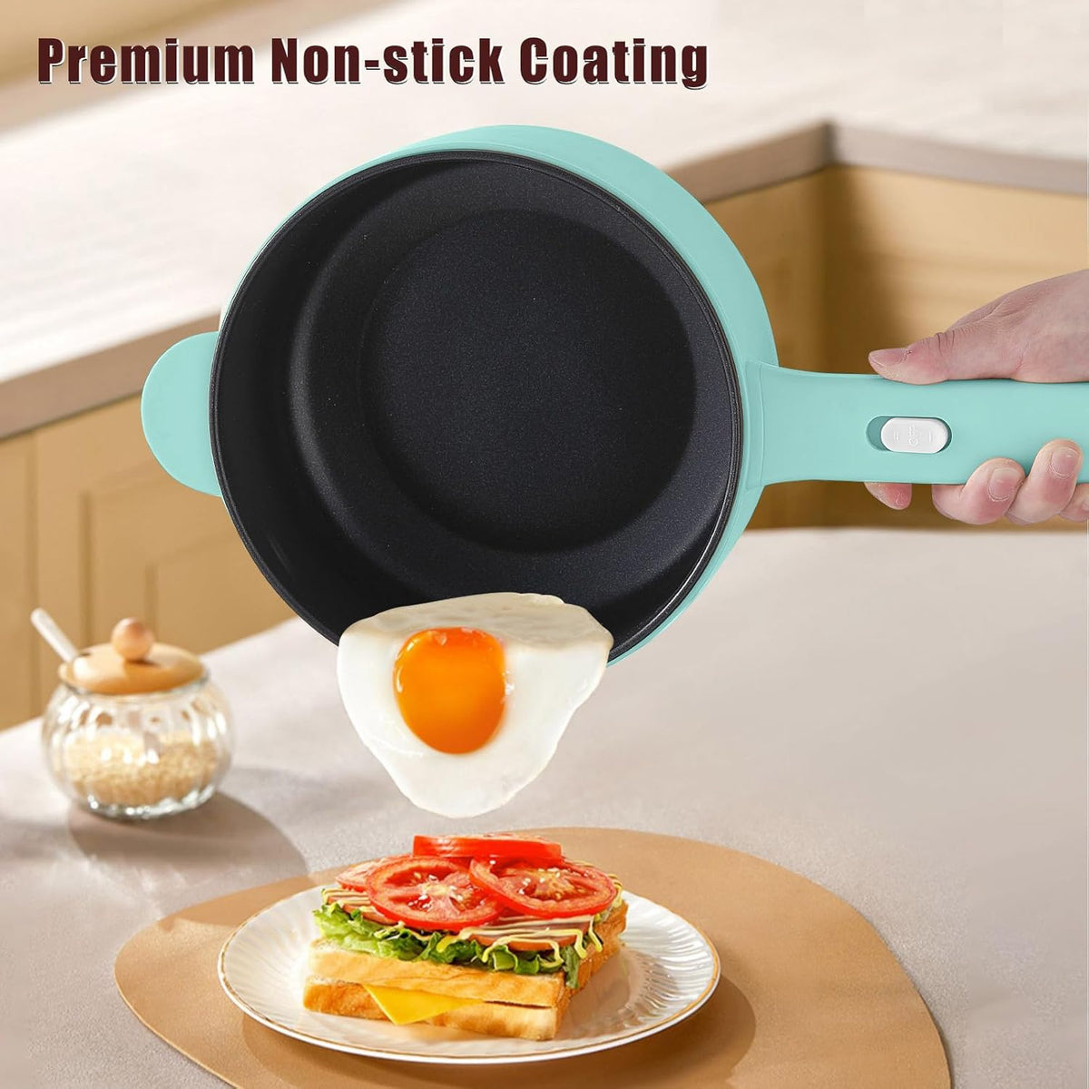 Dezin Electric Cooker, 2L Non-Stick Sauté Pan, Rapid Noodles Cooker, Mini Pot for Steak, Egg, Fried Rice, Ramen, Oatmeal, Soup with Power Adjustment, College Dorm Room Essential