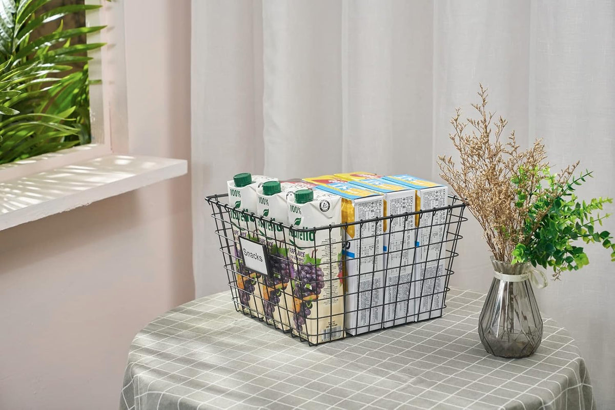 4 Pack【Extra-Large 2+2】 Wire Handmade Storage Basket for Organizing Household Goods,Pantry Organization,Bathroom countertop,Laundry,Wardrobe Storage Basket,Black