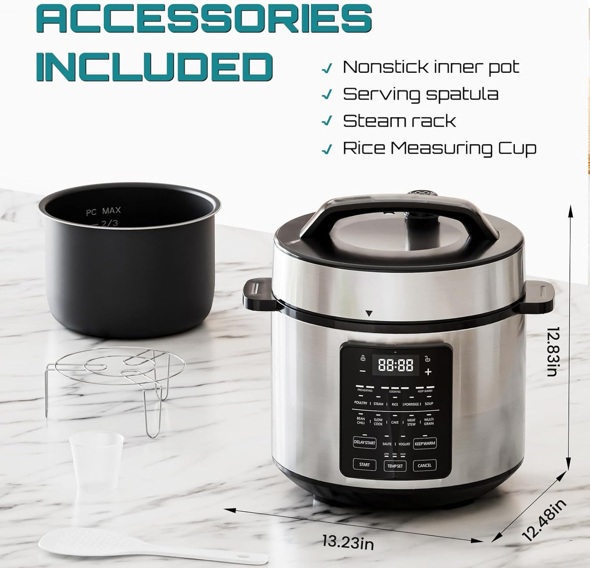 OLIXIS Electric Pressure Cooker 6 Quart Stainless Steel Multi Cooker Electric for Pressure 12-in-1 Rice, Steamer, Yogurt Maker, Slow Cook,Meat Stew, Cake, Porridge, Multigrain