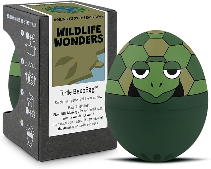 Turtle BeepEgg – Egg Timer for Boiling Eggs – Musical Egg Cooker for Soft, Medium, Hard Boiled Eggs – Food Safe – Singing Floating Egg Timer – Egg Cooker for 3 Levels of Doneness - Brainstream