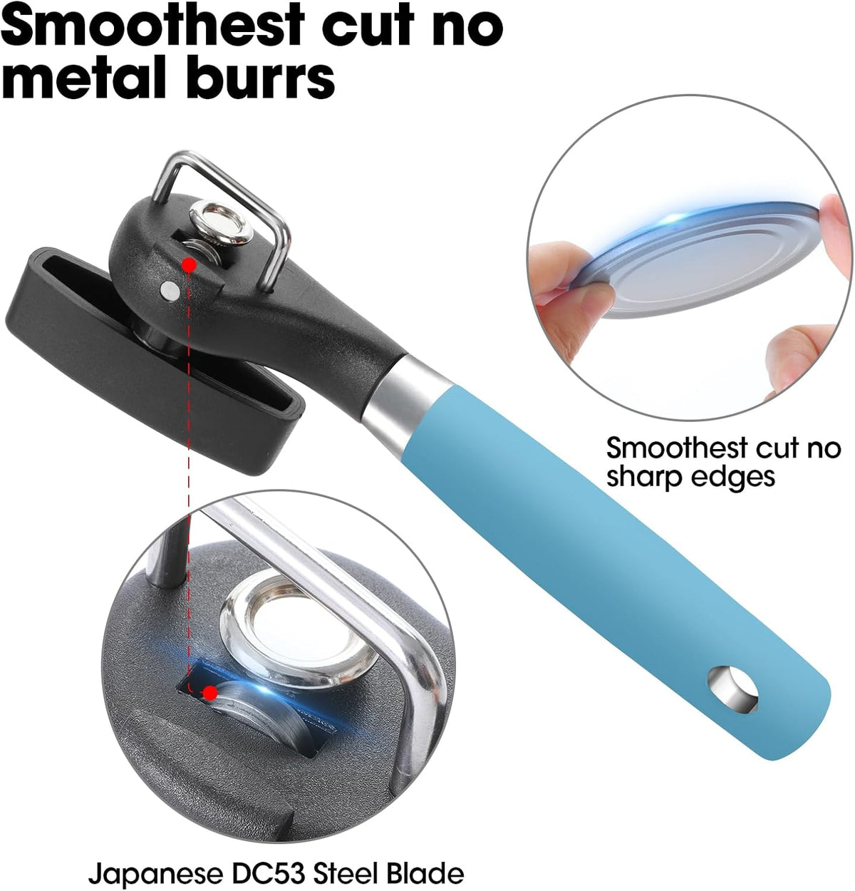 Beneno Can Opener, Manual Side Safe Cut Can Opener Smooth Edge with Durable Sharp Blade, Effort-Saving Knob & Comfortable Non-slip Handle, Aqua