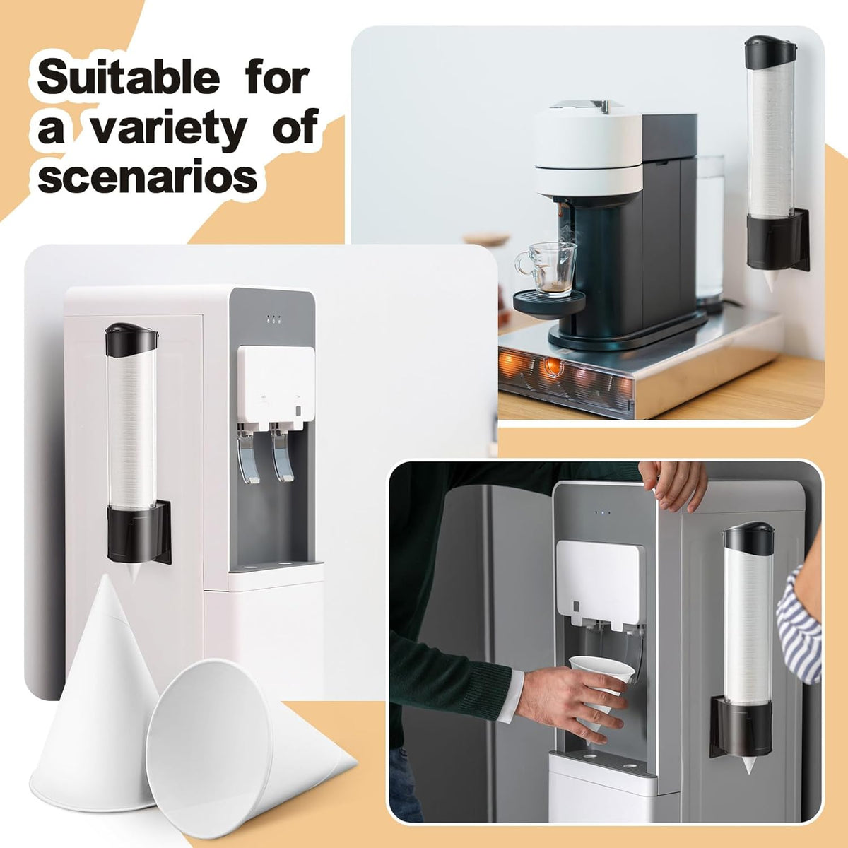 Roshtia 600pcs 4 oz Paper Cone Cups Thicken Disposable with 2 Cups Dispenser Pull Type Wall Mount Cup Holder Paper for Restaurants, Home, and Office, and Shaved Ice, Cold