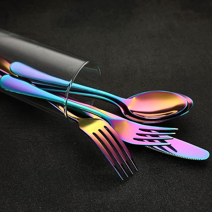 VANDBAO Rainbow Flatware Cutlery Silverware Set 20 Pieces, Stainless Steel Colorful Utensils, Tableware Set Service for 4, Include Knife/Fork/Spoon, Reusable, Mirror Polished, Dishwasher Safe