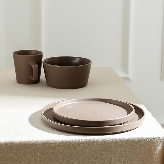 Stone Lain Coupe Dinnerware Set, Service For 4, Matte Brown