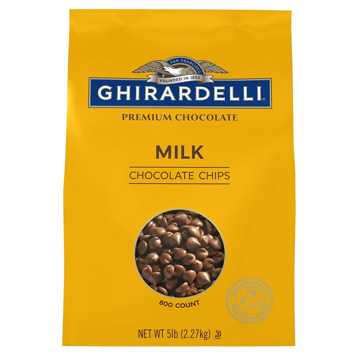 Ghirardelli Chocolate Company Milk Chocolate Chips 800 per lb, 5lb. Bag (Pack of 1)