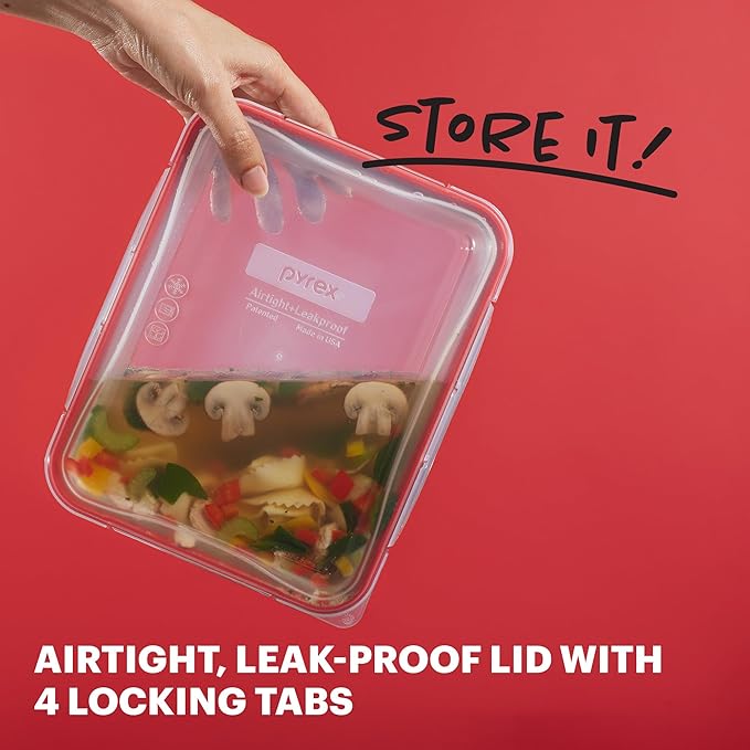 Pyrex Freshlock (4-Pack) Mixed Sized Glass Food Storage Containers Set, Airtight & Leakproof Locking Lids BPA-Free, Meal Prep Containers Set, Freezer Dishwasher Microwave Safe