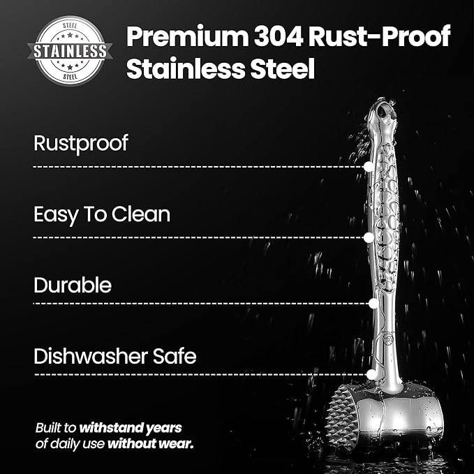 Stainless Steel Meat Tenderizer Tool, Premium Meat Mallet with Non-Slip Grip, Dual-Sided with Heart Shape Design for Tenderizing Steak, Poultry & Chicken Cutlet, Dishwasher Safe, Lifetime Replacement