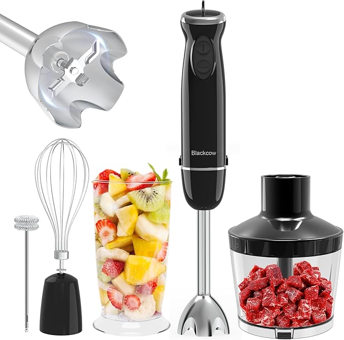 Immersion Blender Set for Kitchen,500W Extra Quiet Emulsion Blender Handheld,12 Speed Electric Hand Mixer with BPA Free Attachments:Chopper Bowl,Whisk,Milk Frother,Measuring Cup