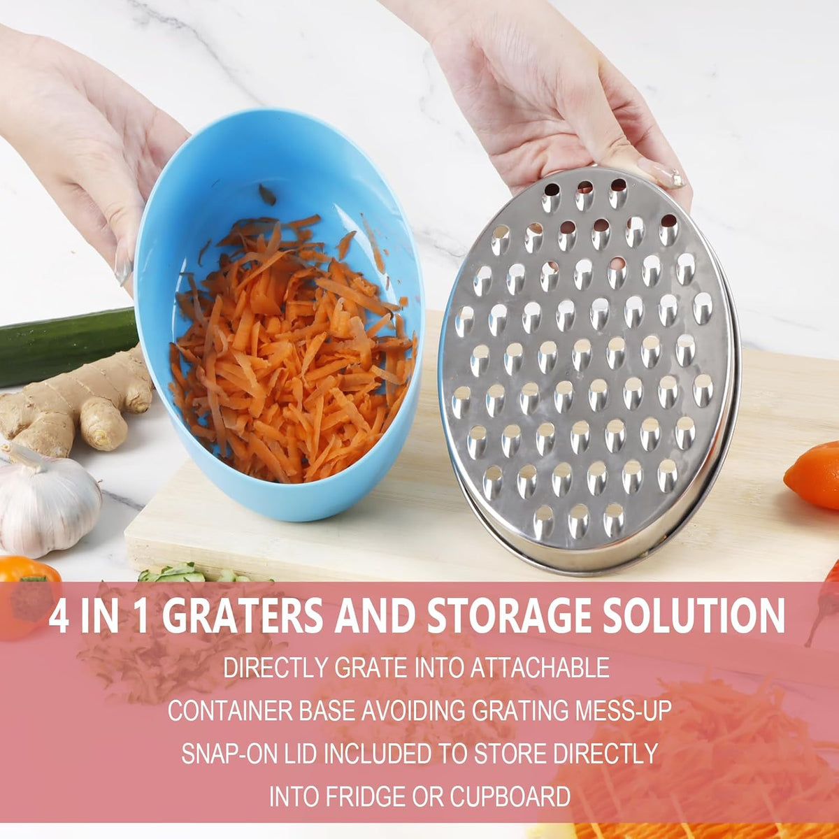 Cheese Grater Citrus Lemon Zester with Food Storage Container & Lid - Perfect For Hard Parmesan Or Soft Cheddar Cheeses, Ginger, Vegetables, Butter, Chocolate & Nutmeg (Blue)