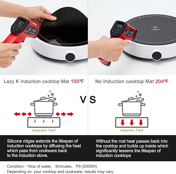 Lazy K Induction Cooktop Mat - Silicone Fiberglass Scratch Protector - for Magnetic Stove - Non Slip Pads to Prevent Pots from Sliding During Cooking_ Black (9.4inches)