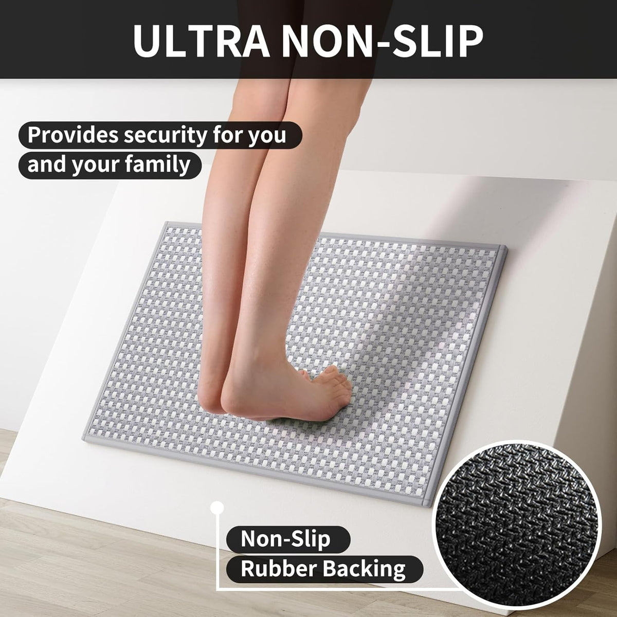 Kitchen Runner Rugs Non Slip Washable, Super Absorbent Soft Chenille Braided Kitchen Mats for Floor Rubber Backing Sink Mat Standing Floor Mat, Machine Washable Easy Clean, Gray 17"x59"