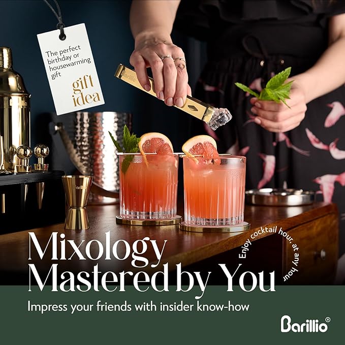 Barillio Gold Bartender Kit - Stainless-Steel Cocktail Shaker Set w/Black Bamboo Stand - Mixology Bar Tools w/Drink Shaker, Mixer, and Muddler for Cocktails - Home Bar Accessories - 23-Pc Bar Set