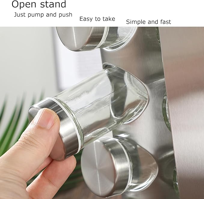 Spice Rack, Spice Rack Organizers for Countertop, Rotating Countertop Spice Rack, Revolving Spice Rack for Kitchen, Kitchen Gadgets, Organizer Rack with Spice Jars (Silver, RoundHead_16Jars)