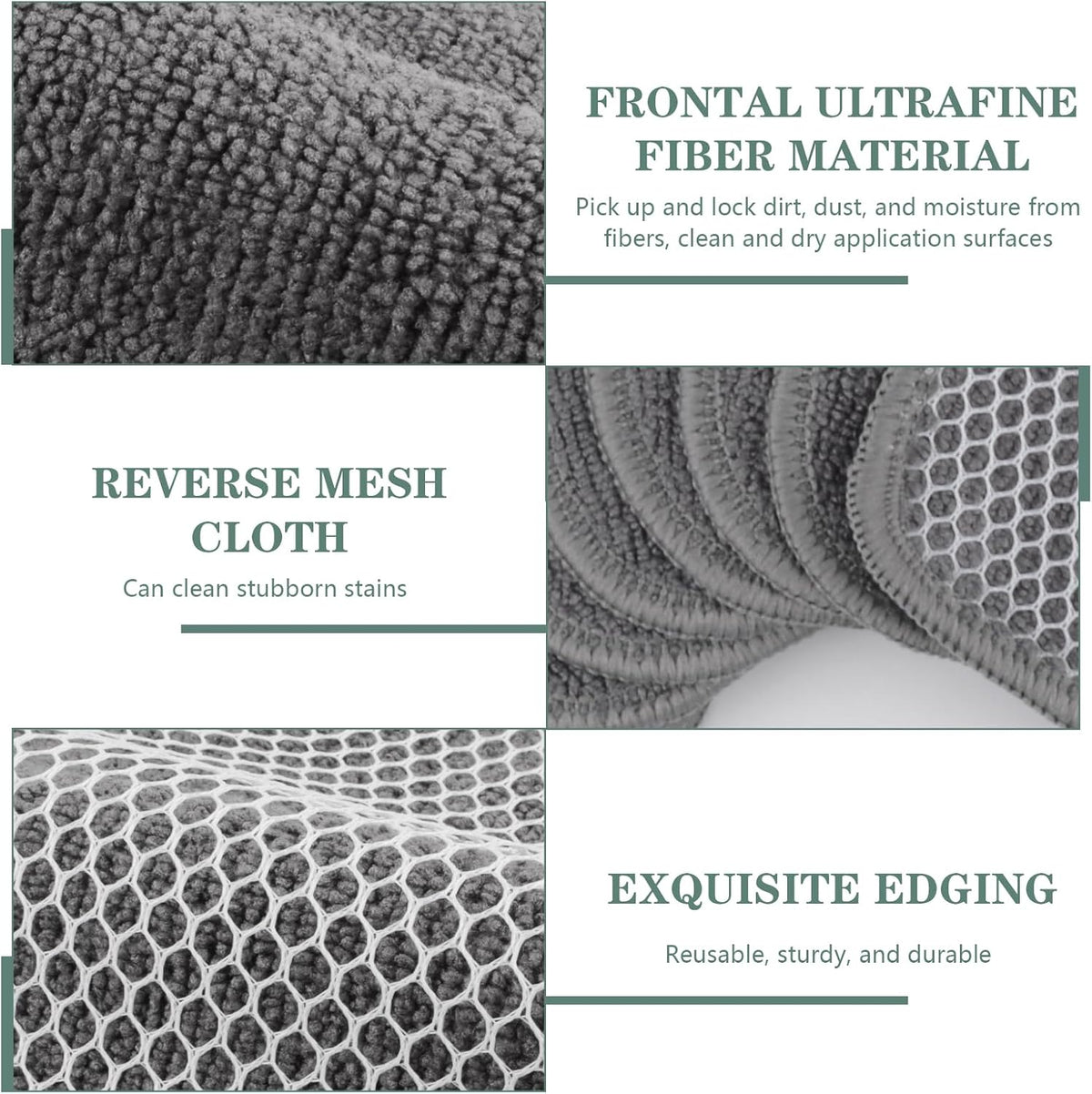 SINLAND Microfiber Dish Cloth for Washing Dishes Dish Washing Rags Best Kitchen Washcloth Cleaning Cloths Wash Cloths with Poly Scour Side 7.87Inchx7.87Inch 10 Pack Grey