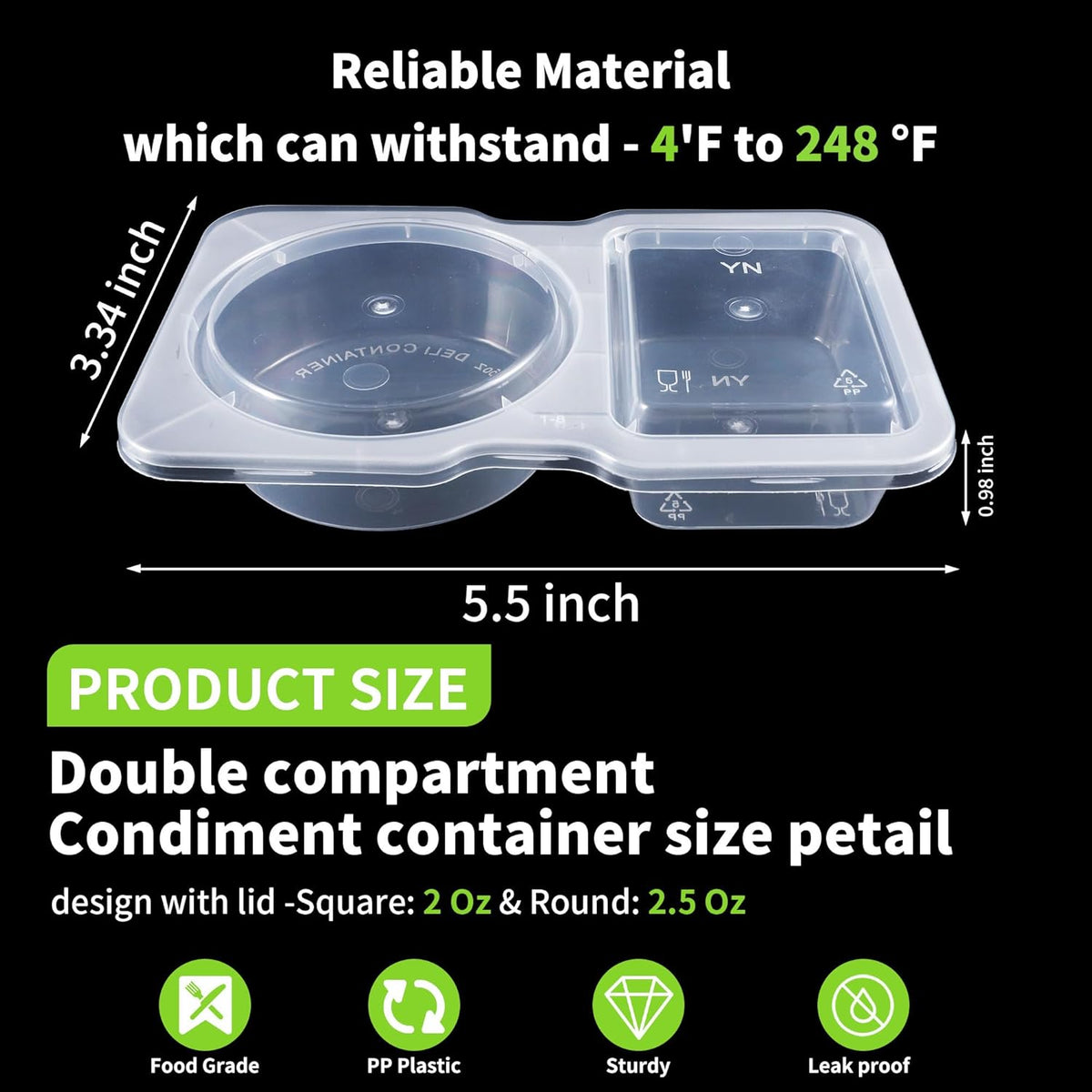 40 Pack 4.5 Oz Double Compartment Condiment Container With Lids, Disposable Sauce Container, Clear Plastic Snack Containers
