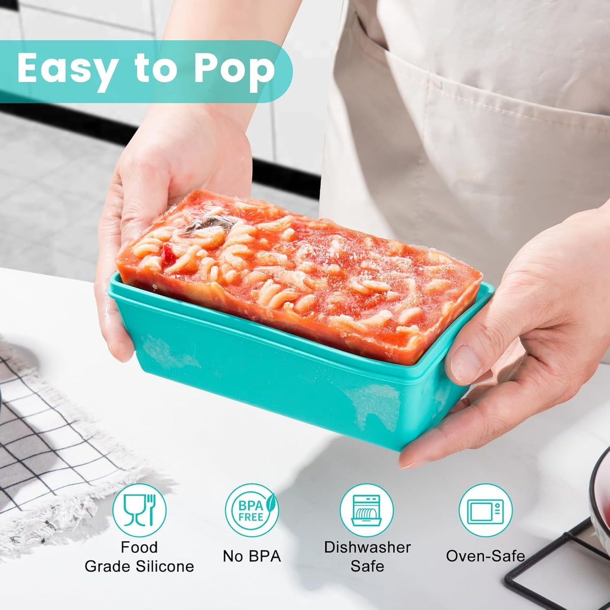 Gemice BPA-Free Silicone Freezer Molds with Base, Individual 4-Pack 2-Cup Portion Soup Cubes Freezer Tray with Lids for Food Storage, Oven & Dishwasher Safe, Silicone Freezer Containers for Meal Prep